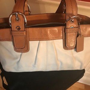Coach White Leather Bag with Brown Trim
